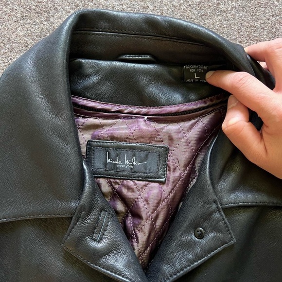 Vintage Nicole Miller 3/4 Length Genuine Leather Black Trench Coat Size Large - Picture 3 of 13